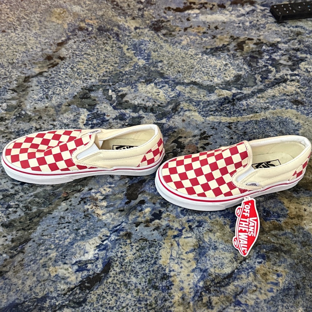 Vans Red and White Checkered Slip-Ons